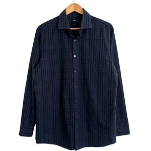 Hugo Boss Miles Sharp Fit Dress Shirt Mens Size 17.5 Plaid Business Casual Work